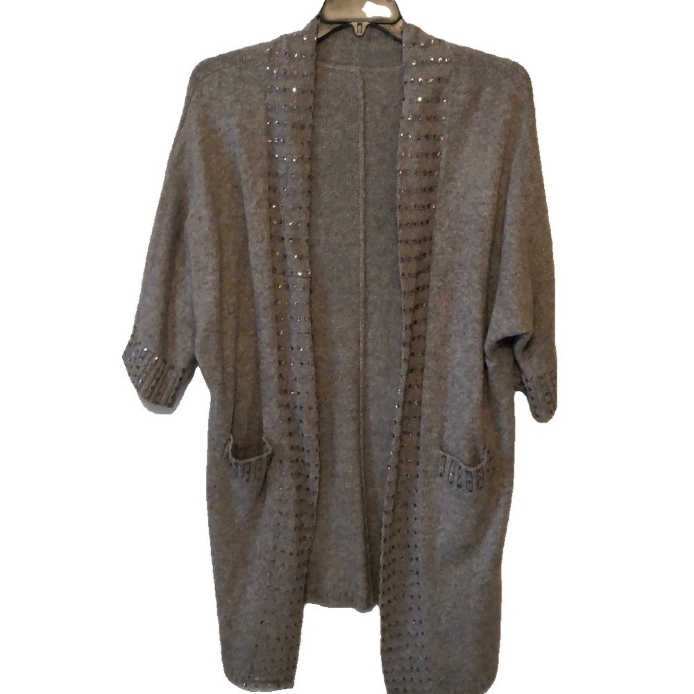 Gray cardigan sweater with sequins